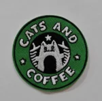 Embroidered Iron on Patch - Cats & Coffee