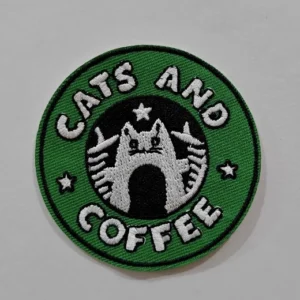 Embroidered Iron on Patch - Cats & Coffee