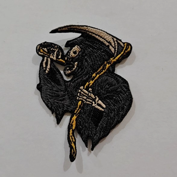 Embroidered Iron on Patch - Drunk Reaper